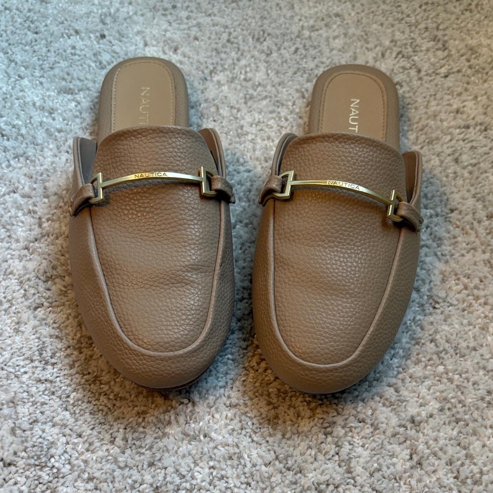 Nautica Women's Taupe Loafers with Gold Detail